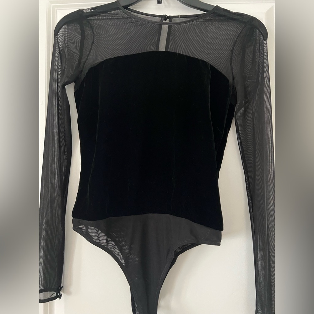 NWT Cinq a Sept mesh and velvet bodysuit